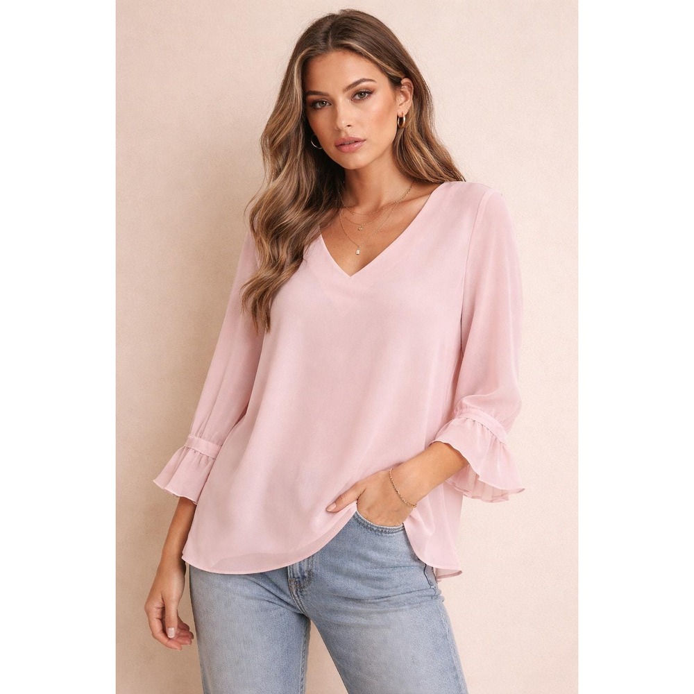 Banana Republic Womens Light Pink Ruffle‎ Bell Sleeve Blouse M flowy Feminine